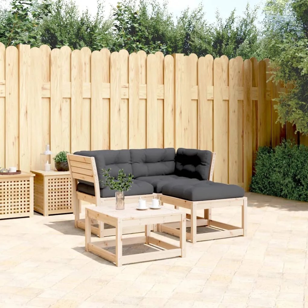 Set divani giardino 3 pz con cuscini in legno massello di pino