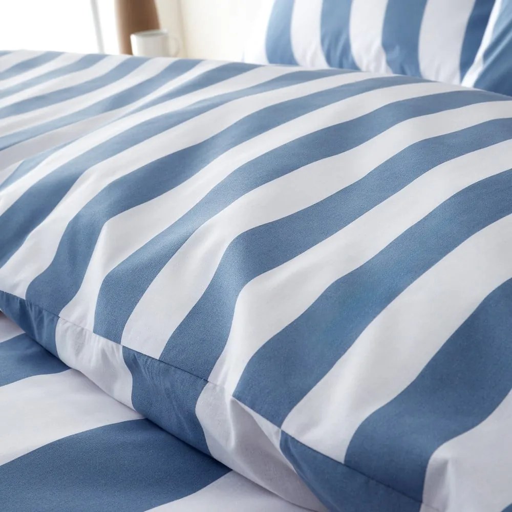 Biancheria da letto singola bianca e blu 135x200 cm Cove Stripe - Catherine Lansfield