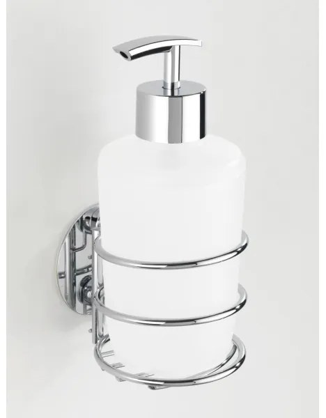 WENKO 18777100 - Dispenser di sapone TURBO-LOC rotondo in acciaio 7,5x16,5 cm cromo lucido/bianco