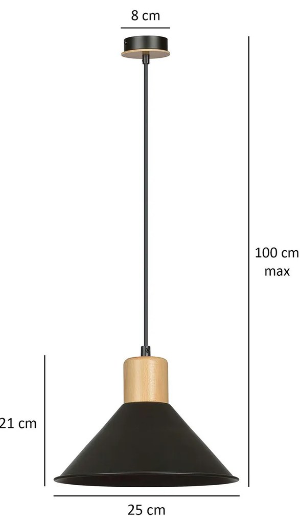 Sospensione Nordica 1 Luce Chandra In Acciaio Nero E Legno