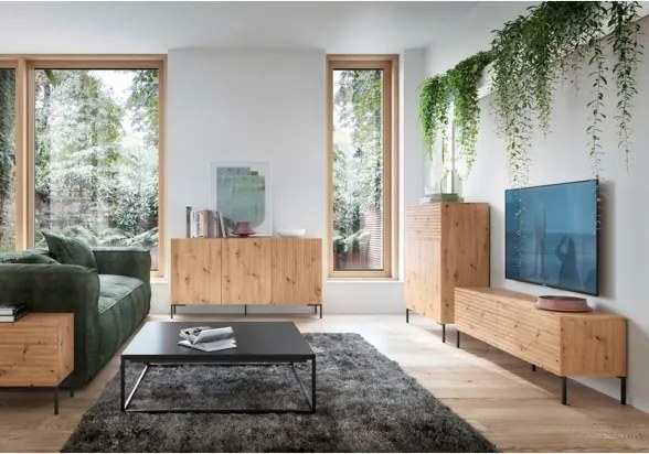 Mobile TV 175 Cm Listellato 2 Ante Rovere Piedini Neri Zenith