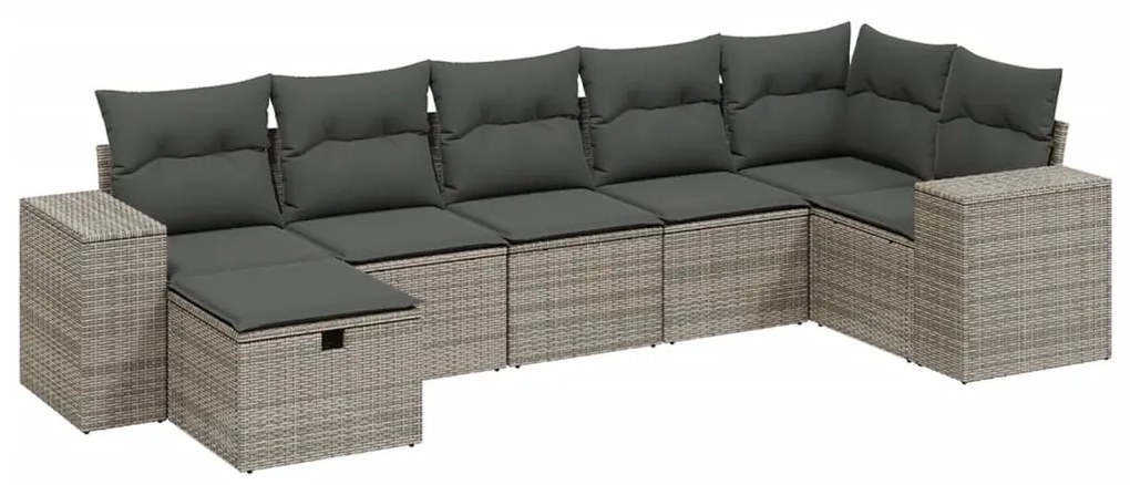 Set divani da giardino 7 pz con cuscini grigio in polyrattan