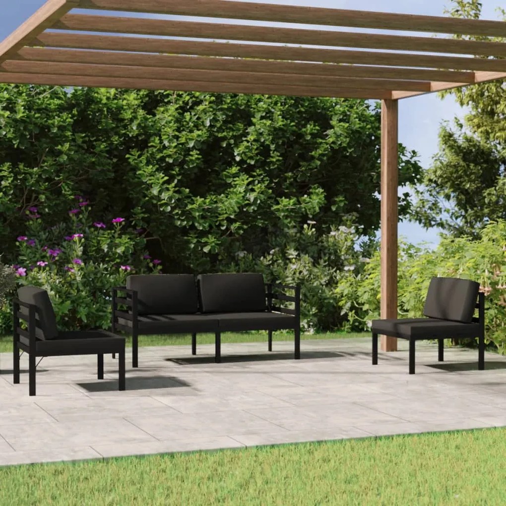 Set divani da giardino 4 pz con cuscini in alluminio antracite