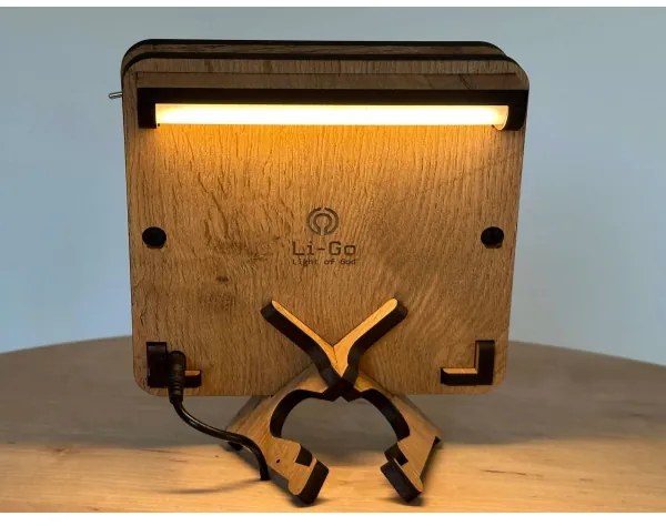 Li-Go 4070/DUB2 - Lampada da tavolo decorativa a LED, 12W/230V, 19x19 cm, rovere/motivo cavallo