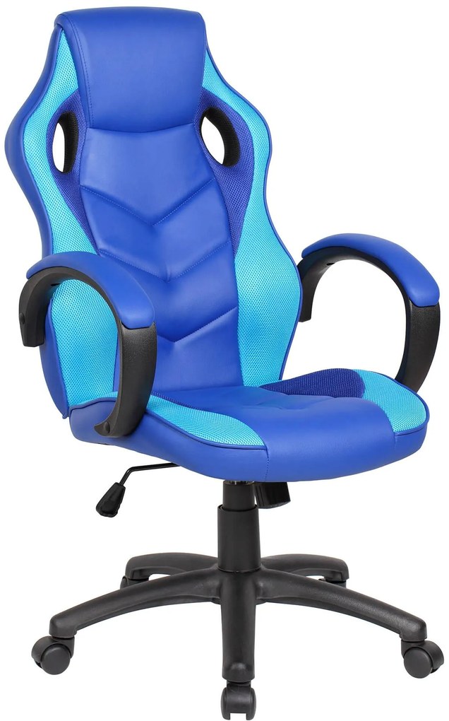 Sedia da Gaming Ergonomica 61x66x116 cm in Similpelle Blu e Azzurra