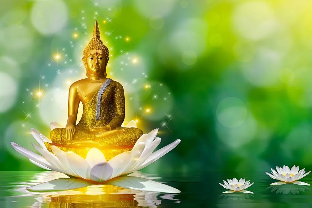 Carta da parati autoadesiva – Buddha dorato su fiore di loto