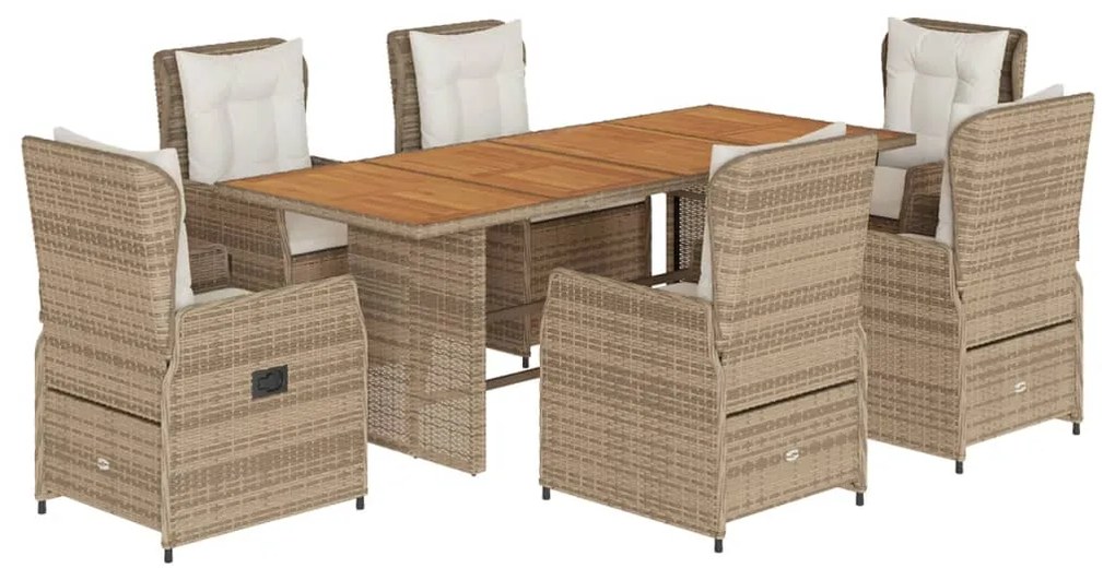 Set da pranzo da giardino 7 pz con cuscini beige in polyrattan