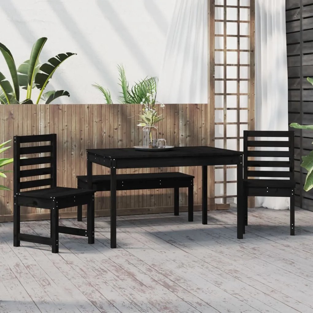 Set da Pranzo per Giardino 4pz Nero in Legno Massello di Pino