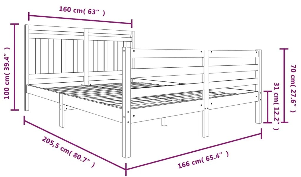 Giroletto Bianco in Legno Massello 160x200 cm