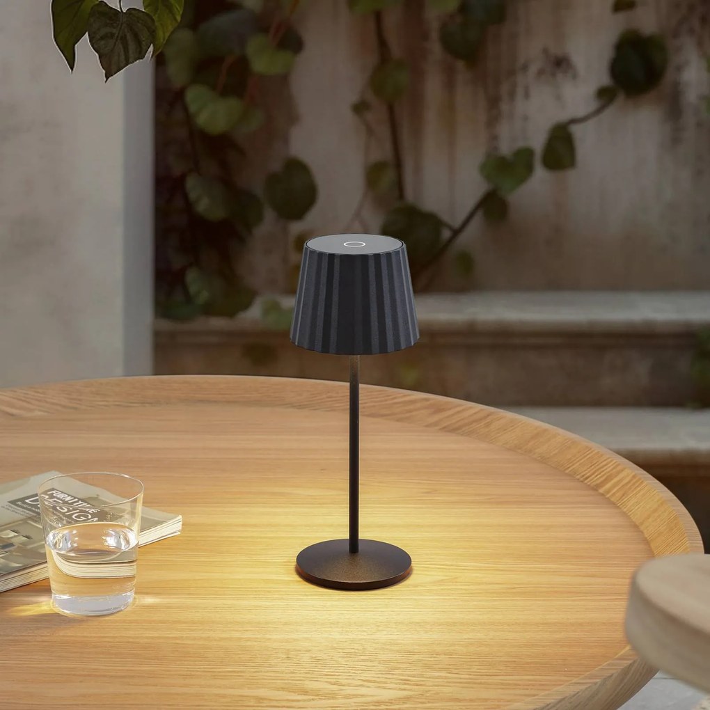 Lindby lampada da tavolo LED a batteria Esali, nera, metallo, IP54