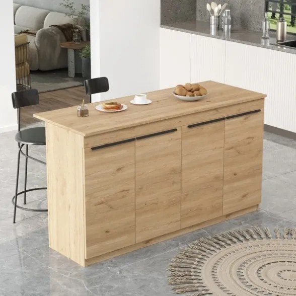 Isola Centrale Cucina 160 Cm Con Ante E Ripiani Dorian Rovere Effetto Legno