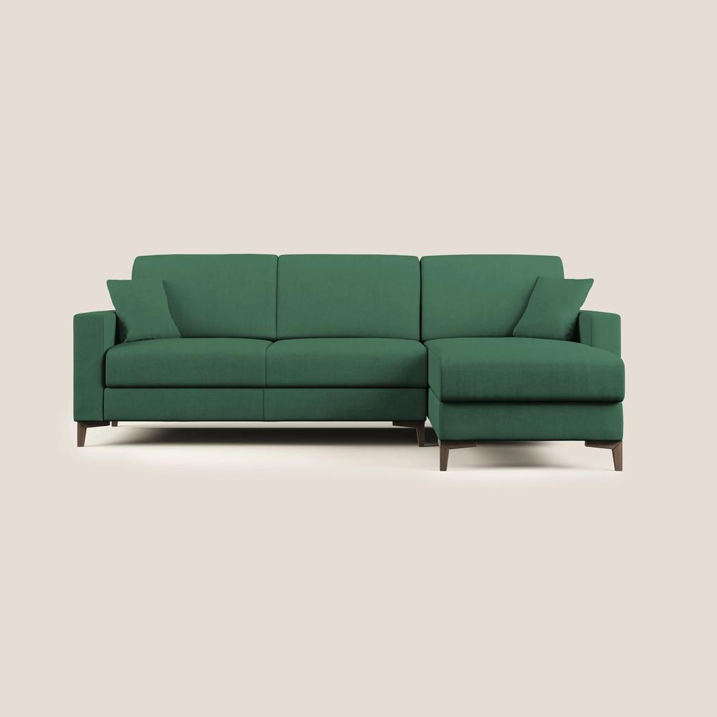 Kafka divano letto angolare in morbido tessuto impermeabile T02 verde 262 cm destro (mat. 120x197)
