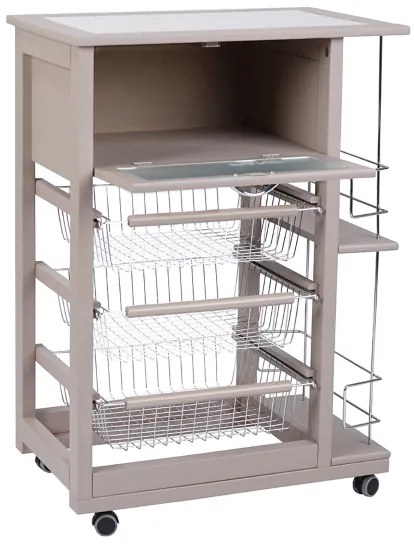 Carrello portapane con portabottiglie e cesti portafrutta Tortora