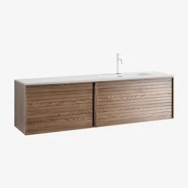 Set Mobili Da Bagno In Legno Solea Con Lavabo Integrato Legno Naturale & Sin Espejo & Bianco ↑20 Cm Con Valvola Di Scarico Con Troppopieno - Sklum