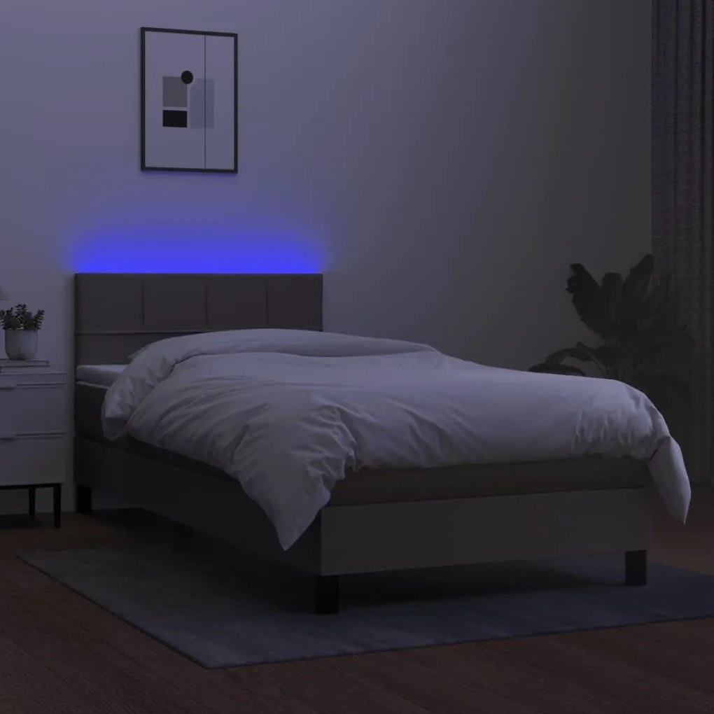 Letto a molle con materasso e led tortora 100x200cm in tessuto