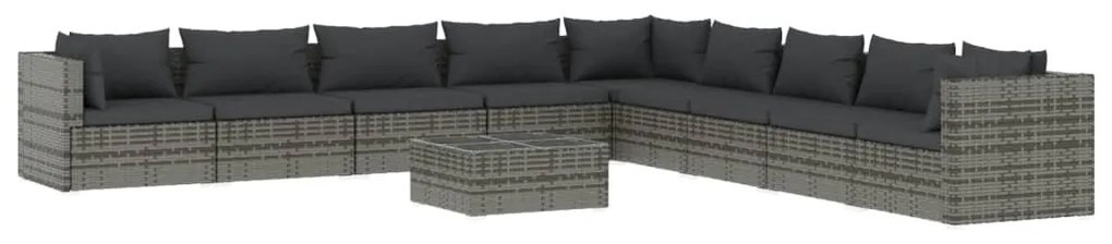 Set Divani da Giardino 10 pz con Cuscini in Polyrattan Grigio