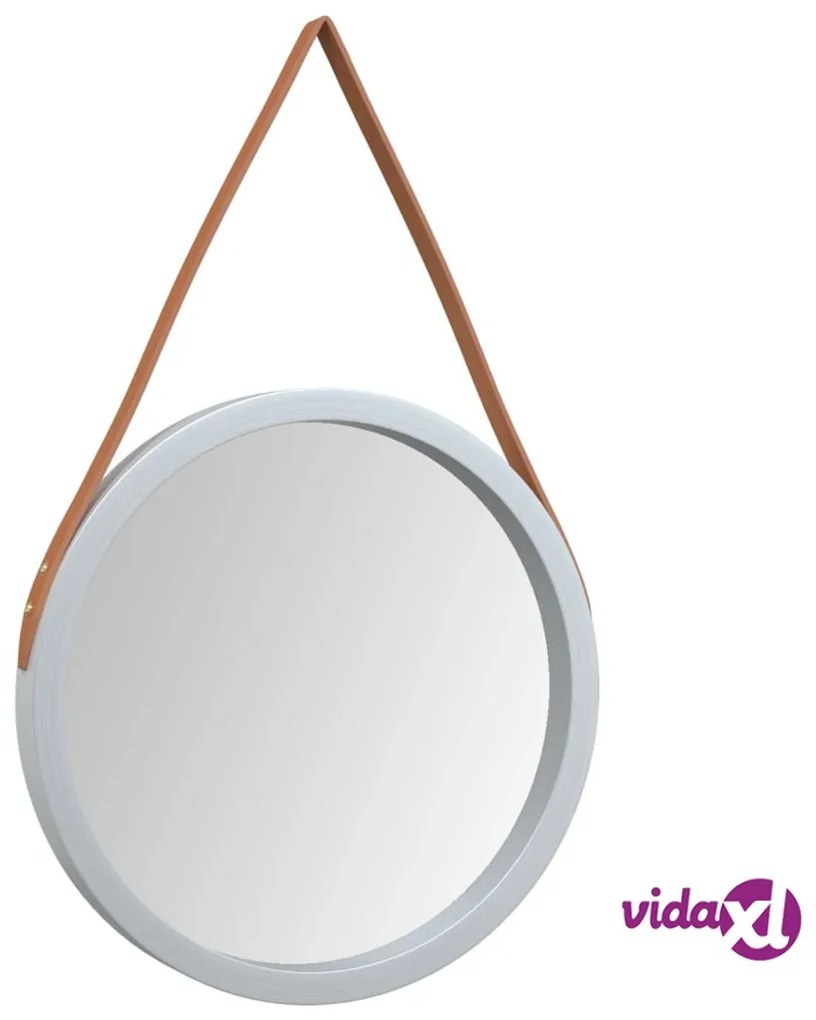 vidaXL Specchio da Parete con Cinghia Argento Ø 45 cm