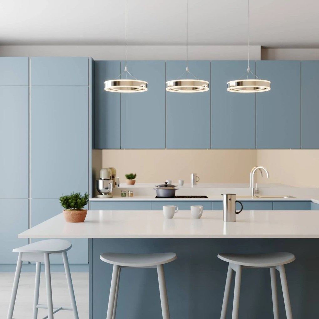 Lucande Lampada LED a sospensione Lyani, 115 cm, 3 luci, cromo, dimmerabile Lyani Lucande,, Cromo / Argento, Soggiorno / Sala da pranzo, Metallo, Moderno