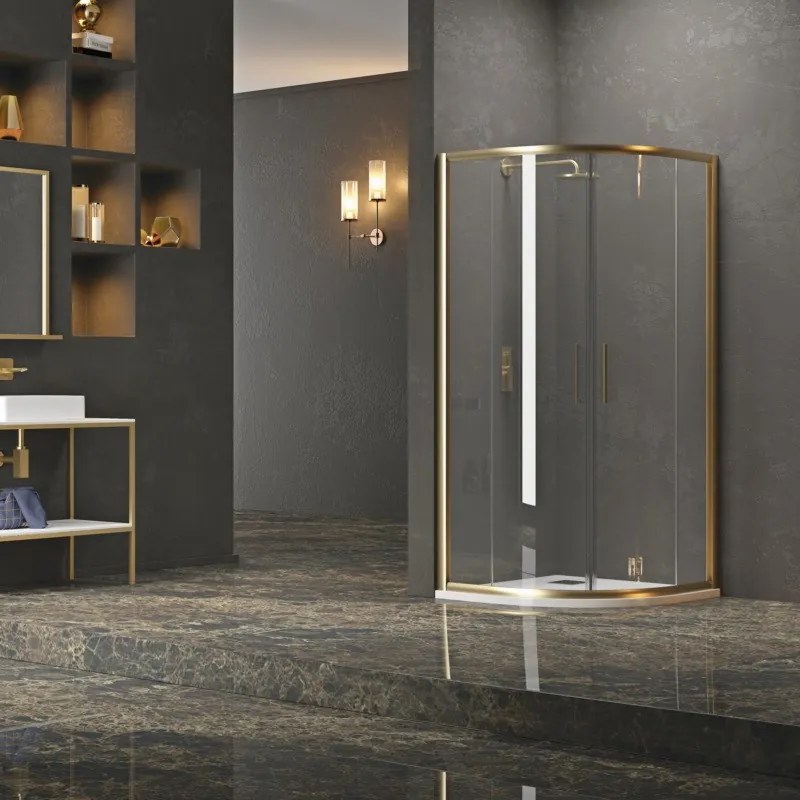 Box doccia semicircolare 80x80 finitura oro opaca KE-2000R - KAMALU