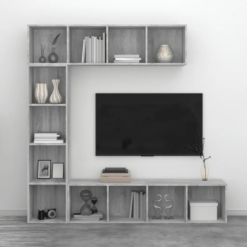 Set mobili libreria / porta tv 3 pz grigio sonoma 180x30x180 cm