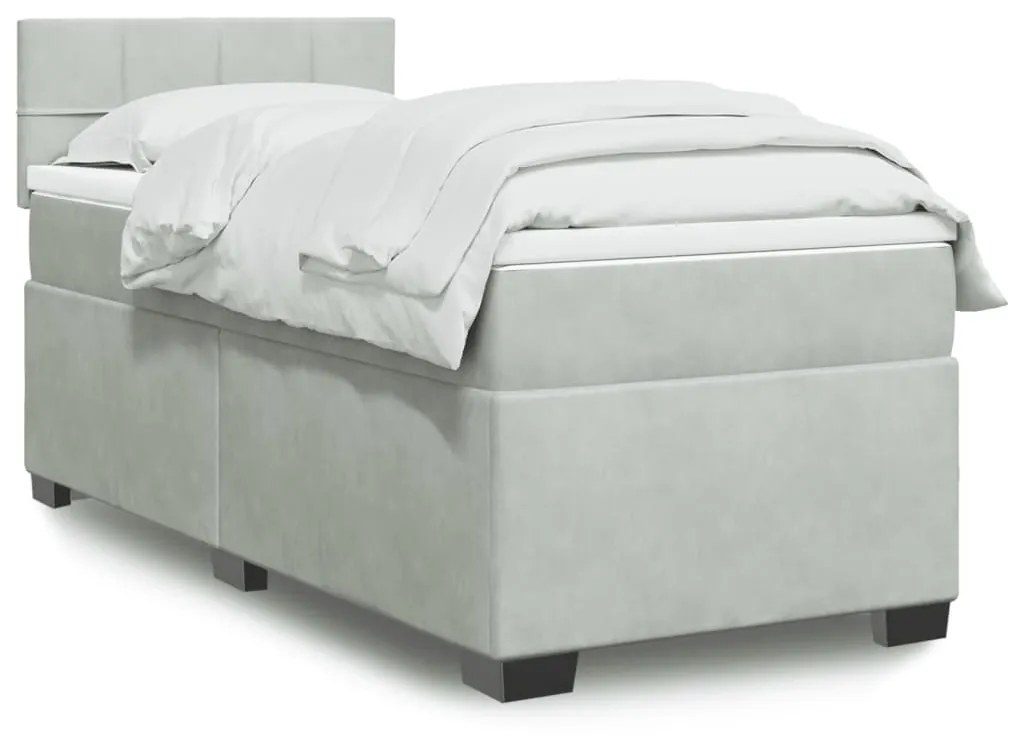Giroletto A Molle Con Materasso Grigio Chiaro 80x200 Cm Velluto /