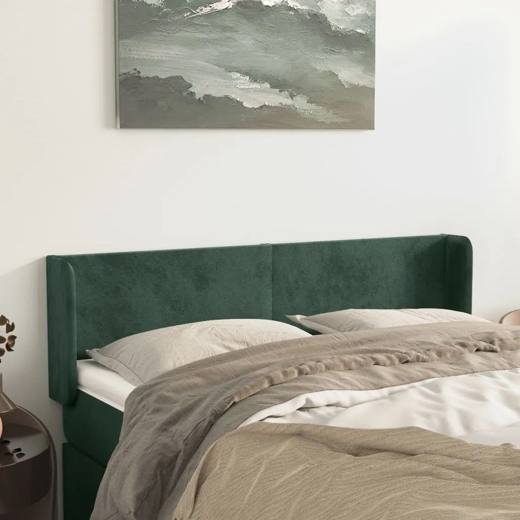 Testiera Ad Orecchio Verde Scuro 147x16x78/88 Cm İn Velluto /