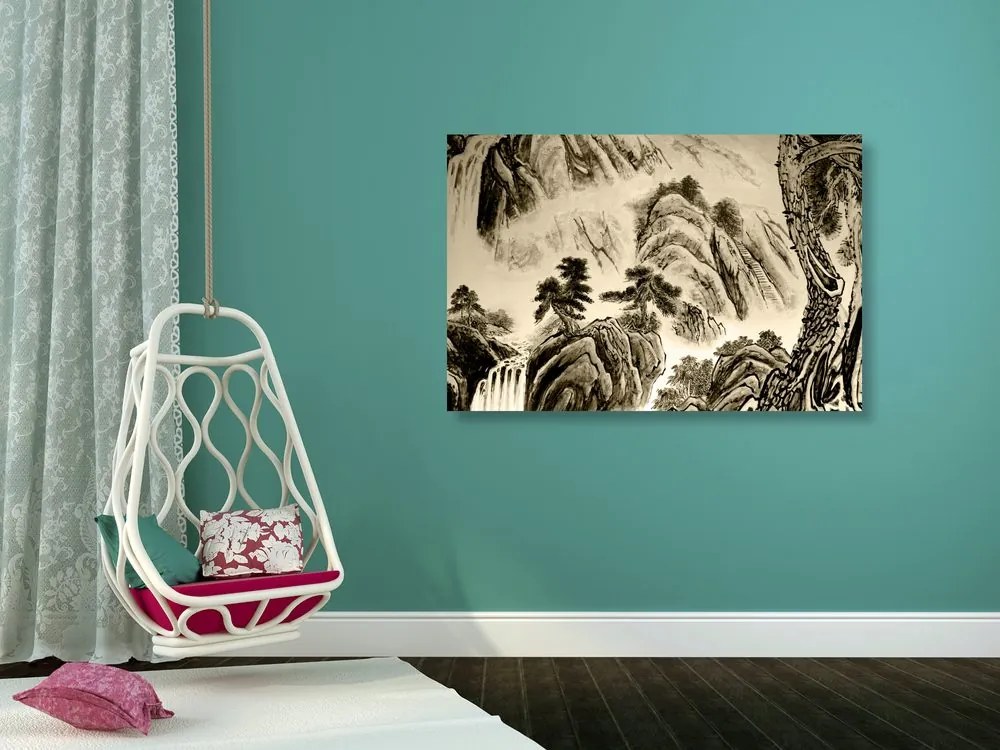 Quadro su tela – Pittura di paesaggio cinese in versione seppia