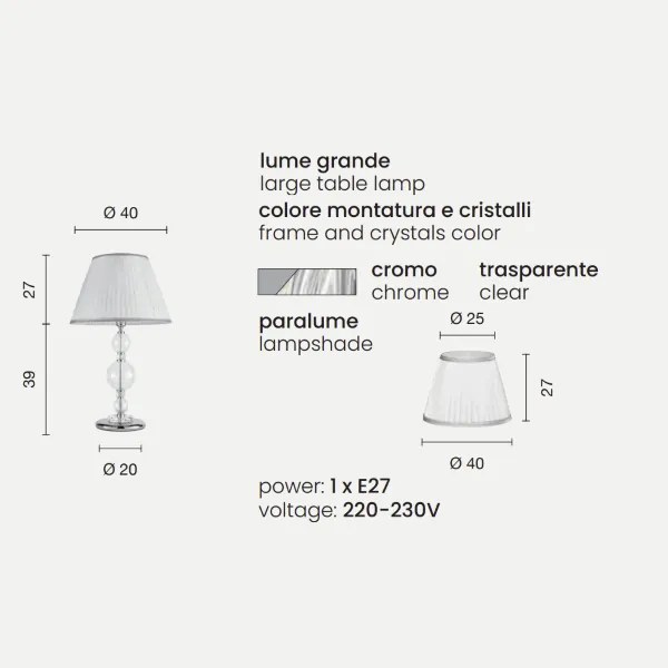 Lampada da tavolo BACH 40x66 cm in vetro trasparente Cromo