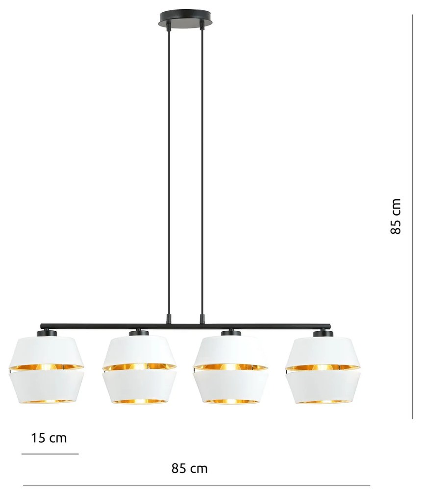 Sospensione Contemporanea 4 Luci Piano In Metallo Bianco E Oro