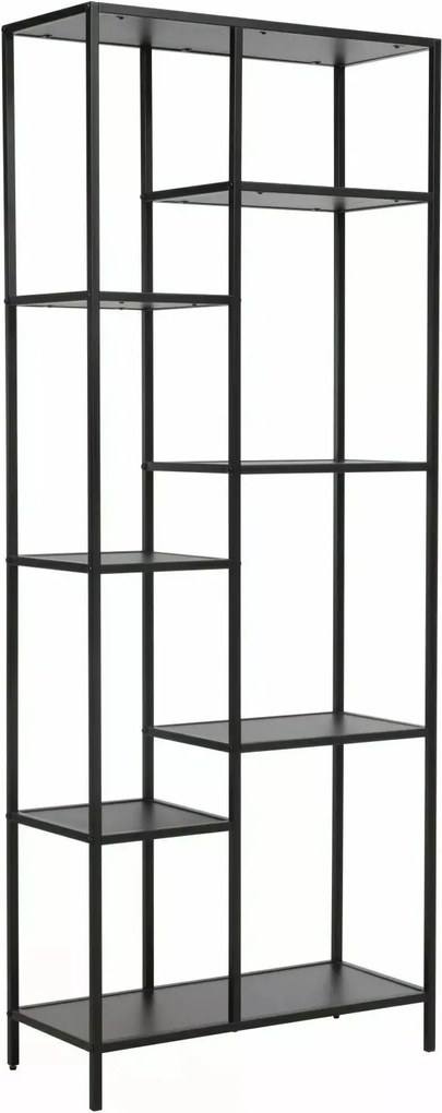 Libreria Costa A in metallo nero con ripiani in legno laminato nero – 70x30x178 cm