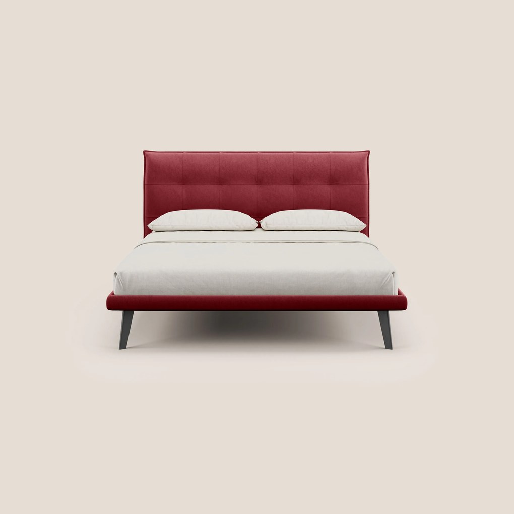 Brigitte letto con testata trapuntata piedi alti in mogano e tessuto impermeabile T09 rosso