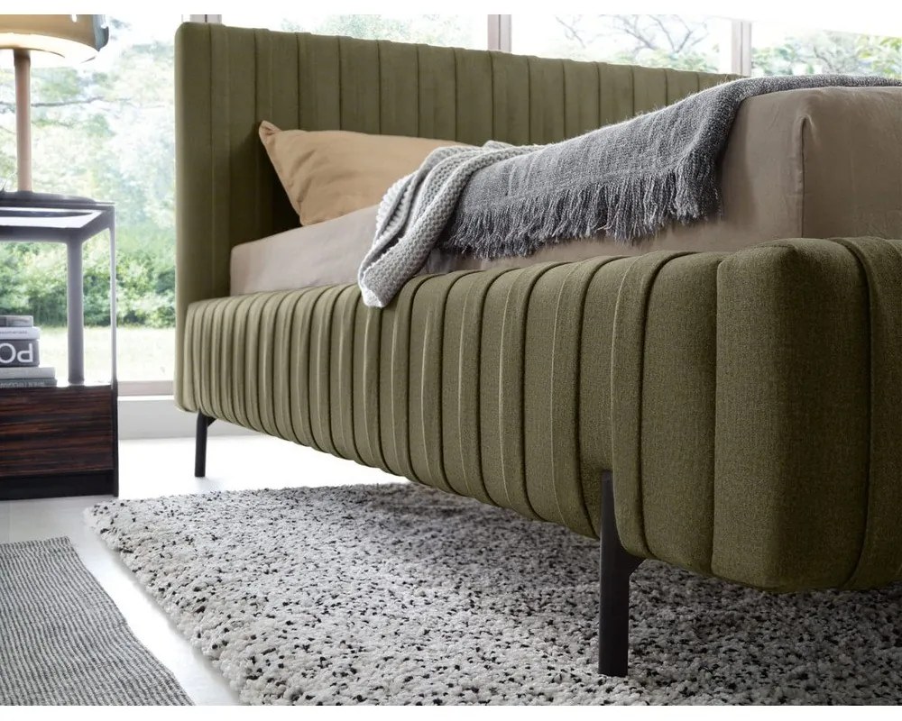 Letto matrimoniale imbottito verde con contenitore e rete inclusi 160x200 cm Plissa – ELTAP