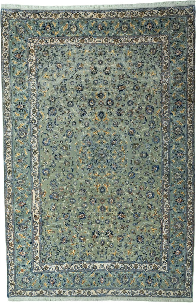 Kashan Tappeto 300x440 Verde (Iran) Annodato A Mano