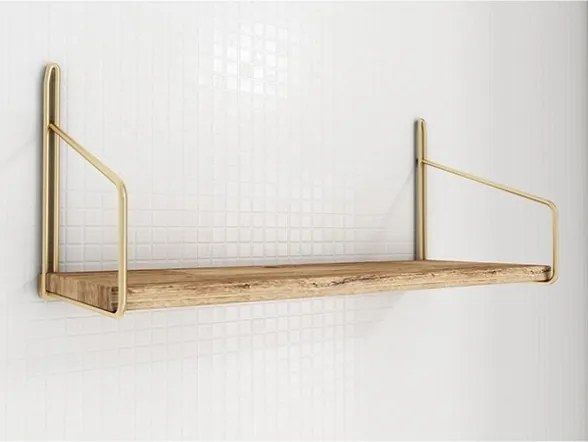 Mensola Industrial In Legno E Metallo 45x16x16 Rovere E Oro Karma