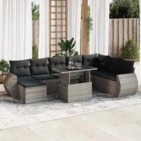 Set Divano da Giardino 9 pz con Cuscini Grigio in Polyrattan 3326691