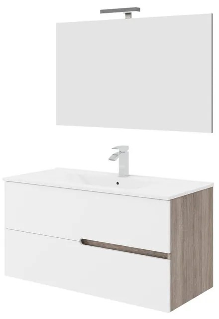 Mobile sottolavabo e lavabo con illuminazione Eva carcasa rovere fumo/frontale bianco in mdf L 100 x H 51 x P 46 cm 1 vasca 2 cassetti