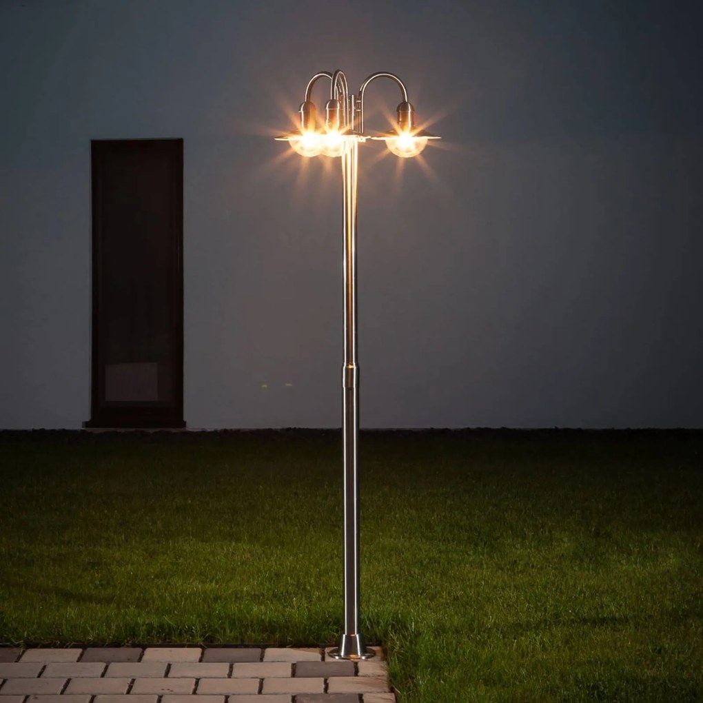 Lampione Lindby Damion, 200 cm, a 3 luci, E27, IP44 DAMION Lindby, dimmerabile, Alluminio / Grigio / Zincato, Acciaio Inox, Moderno