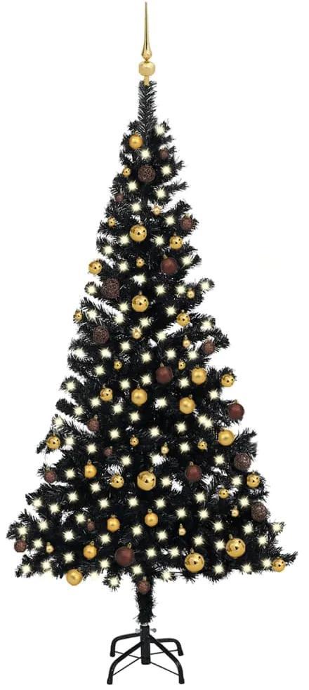 Albero di Natale Preilluminato con Palline Nero 210 cm PVC
