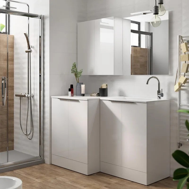 Pensile bagno Jnka bianco opaco in truciolare SENSEA, 2 ante apertura da destra e sinistra P 20 x L 70 x H 75 cm
