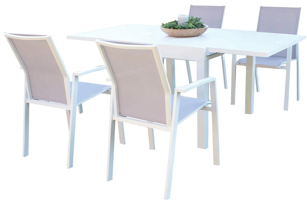 JERRI - set tavolo in alluminio cm 90/180 x 90 x 75 h con 4 poltrone Lotus