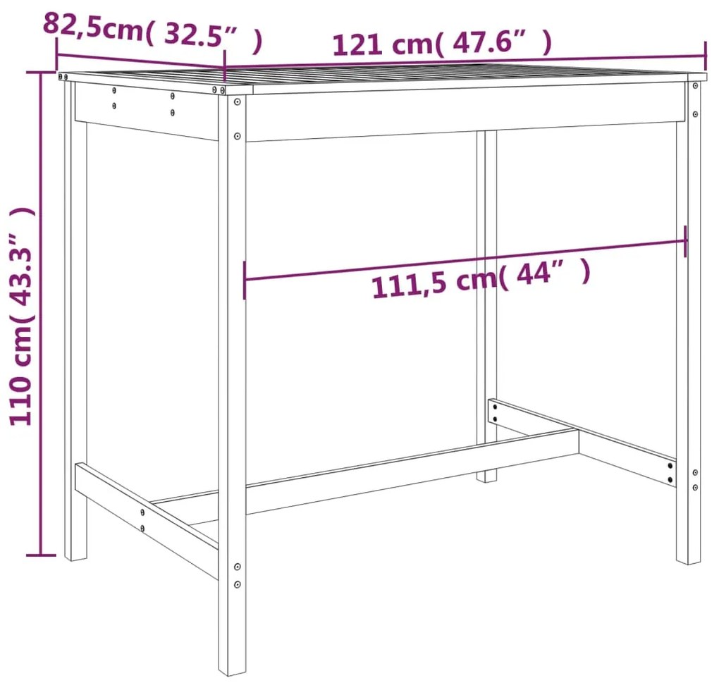 Tavolo da Giardino Grigio 121x82,5x110cm Legno Massello di Pino