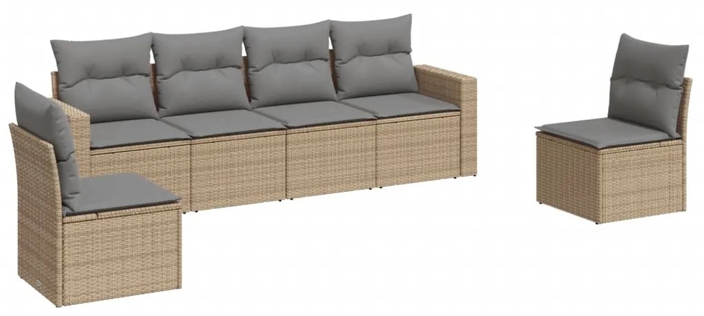 Set Divano da Giardino 6 pz con Cuscini Beige in Polyrattan