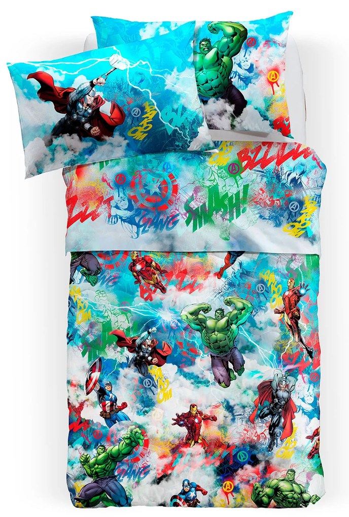 Copriletto Trapuntato Singolo Avengers graffiti Marvel, in