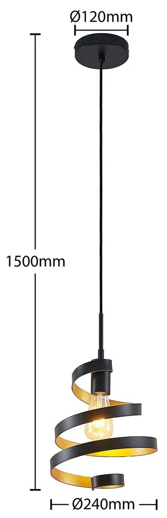 Lindby Colten a sospensione, 1 luce, nero, oro