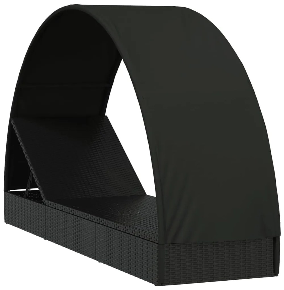 Lettino con Tetto Rotondo Nero 211x57x140 cm Polyrattan