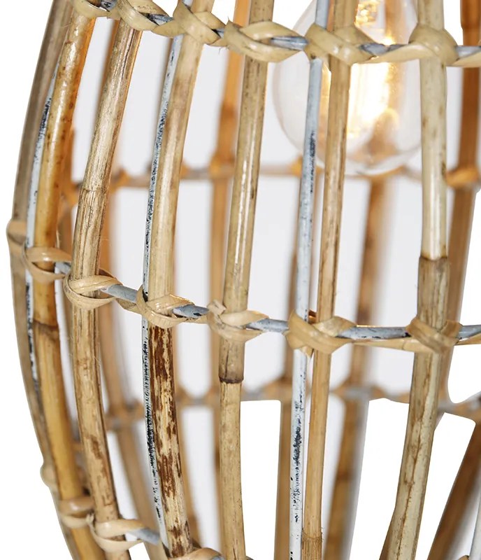 Lampada a sospensione in bambù con paralume bianco oblungo 3 luci - Canna Capsule