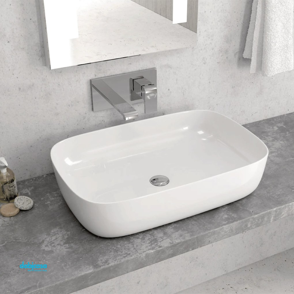 Lavabo D'appoggio Da 60x39 Cm Finitura Bianco Lucido