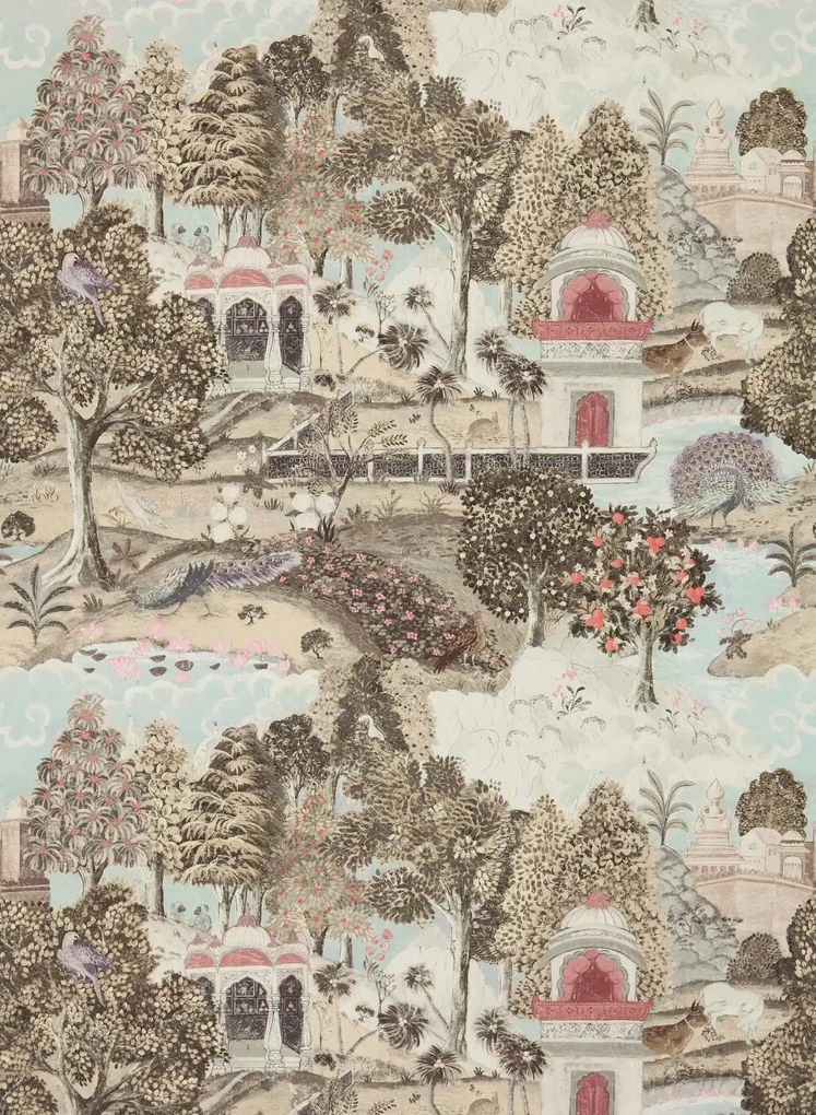 Zoffany Carta da parati Peacock Garden - Linen/ Silver