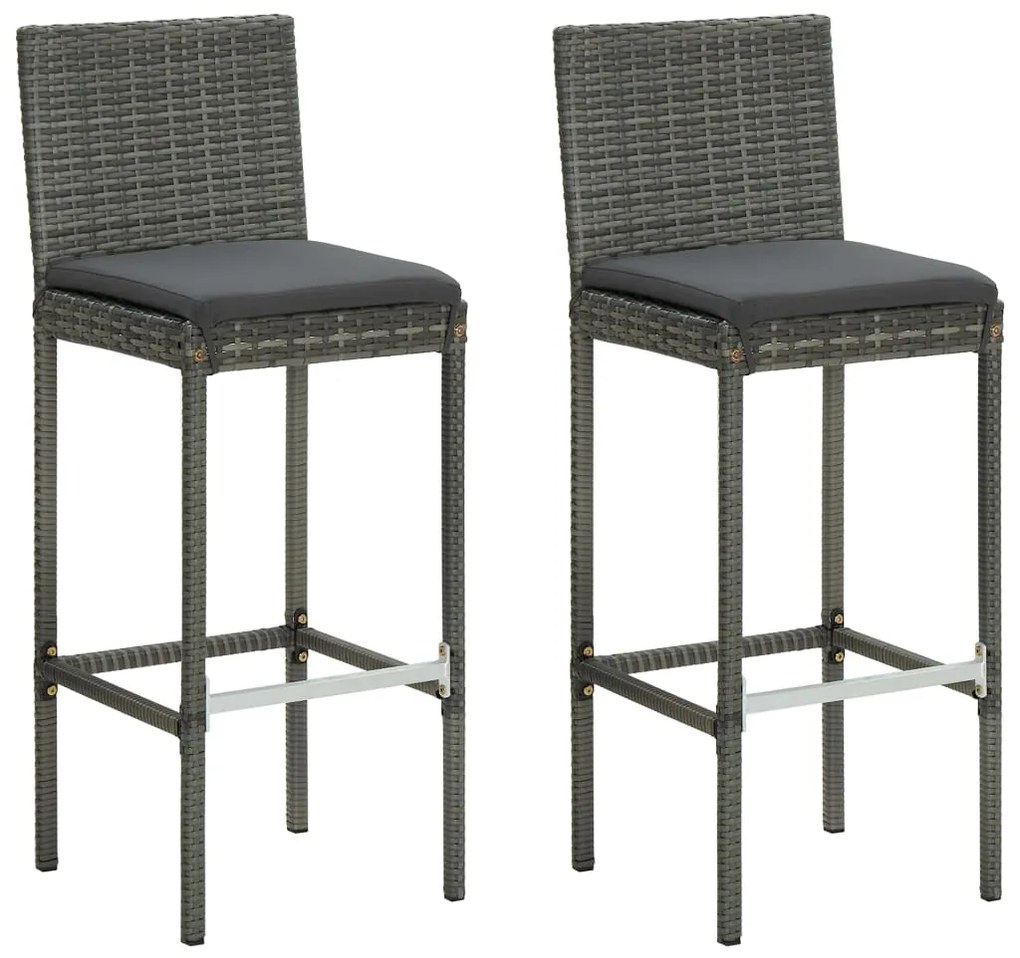 Sgabelli Da Bar Con Cuscini 2 Pz Grigi İn Polyrattan /