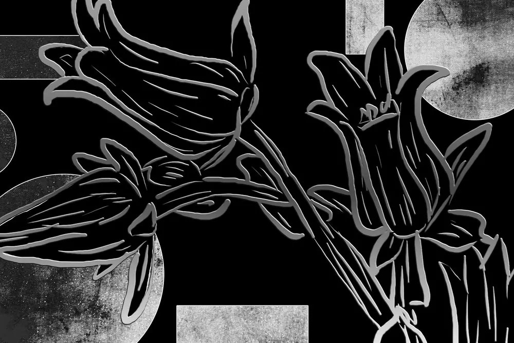Quadro su tela – Fiori etnici in bianco e nero